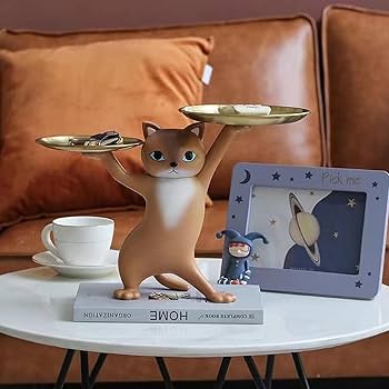 Amazon.co.jp: 皿を捧げるネコ ねこ 猫ちゃん キー収納 猫置物
